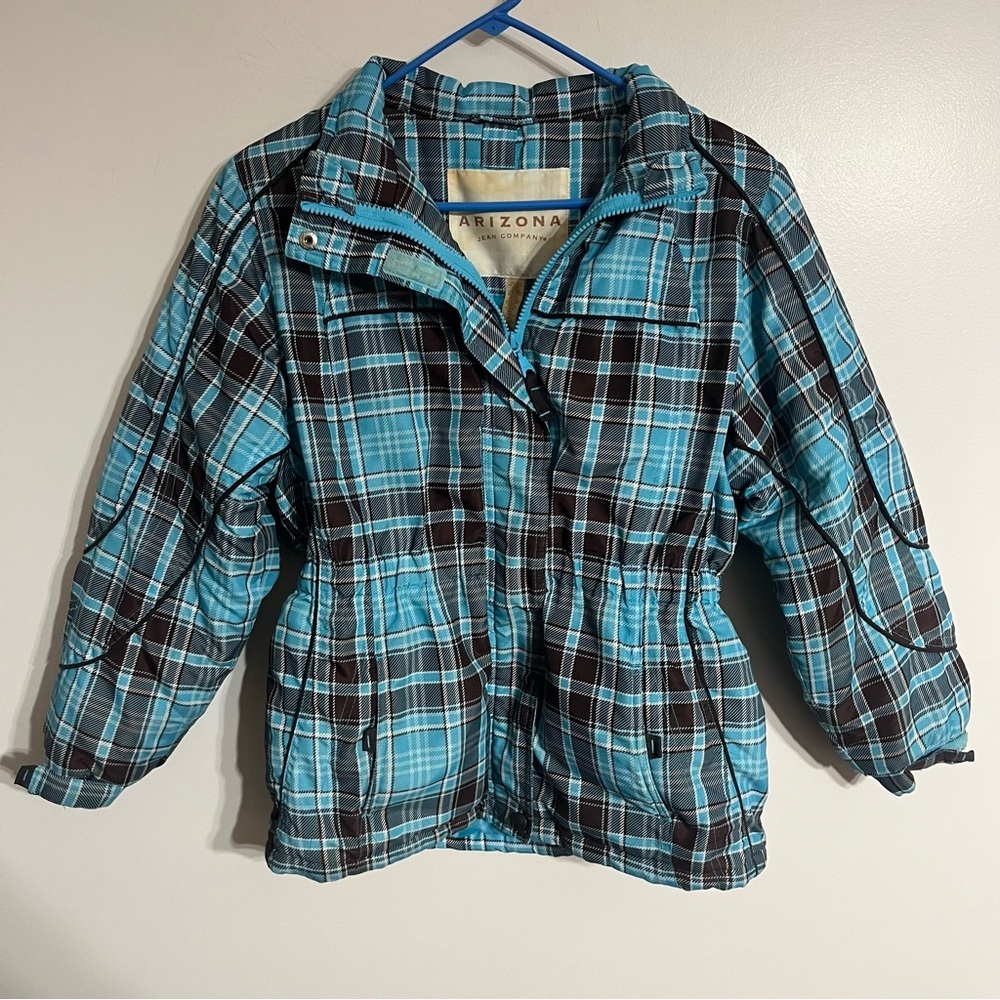 Girls Arizona Brown‎ Blue Plaid Jacket Just Outer Shell Size Large 14